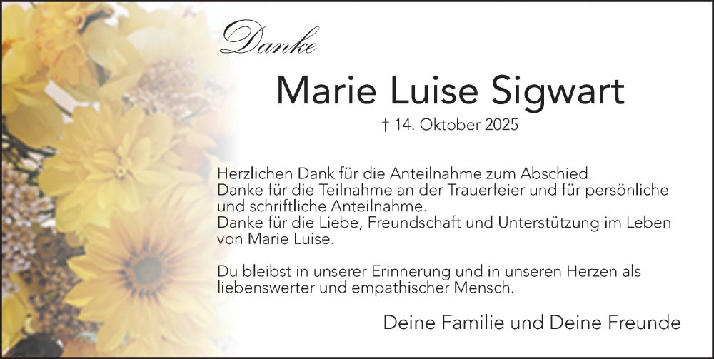  Traueranzeige für Marie Luise Sigwart vom 15.11.2025 aus Pegnitz-Zeitung