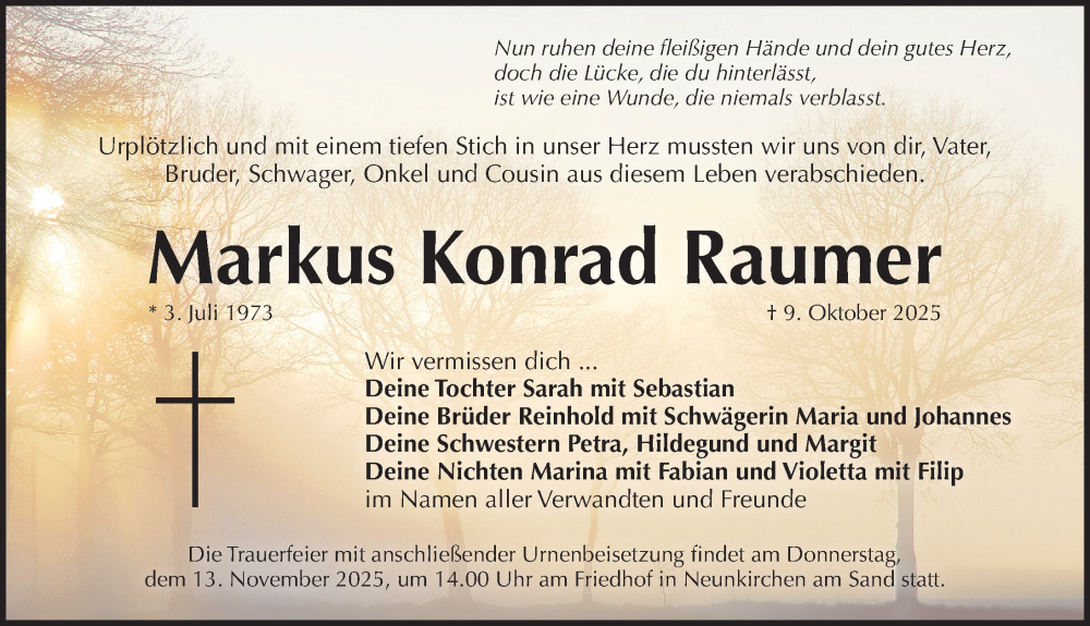  Traueranzeige für Markus Konrad Raumer vom 08.11.2025 aus Pegnitz-Zeitung