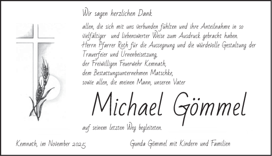 Traueranzeige von Michael Gömmel von Der Bote