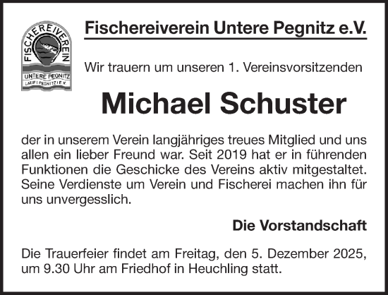 Traueranzeige von Michael Schuster von Pegnitz-Zeitung