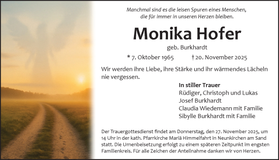 Traueranzeige von Monika Hofer von Pegnitz-Zeitung