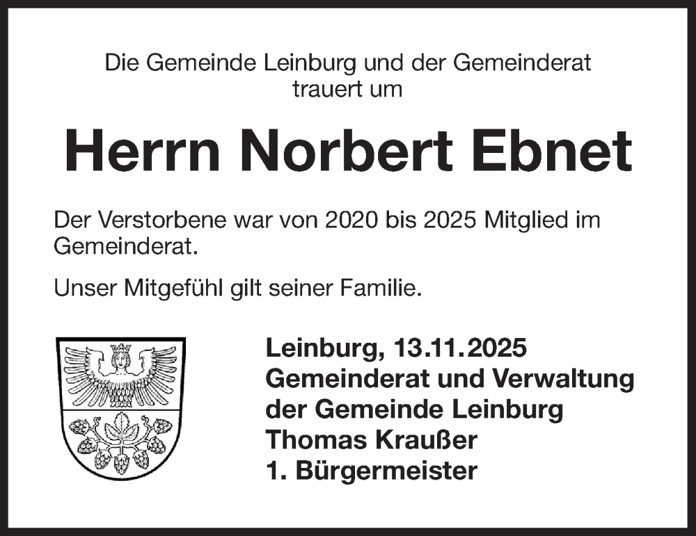  Traueranzeige für Norbert Ebnet vom 15.11.2025 aus Der Bote