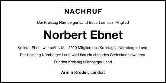 Traueranzeige von Norbert Ebnet von Hersbrucker Zeitung Lokal