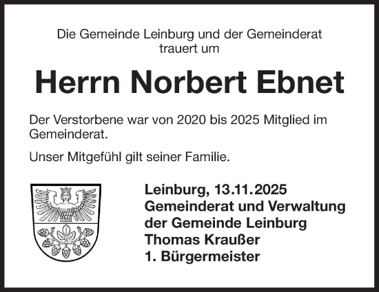 Traueranzeige von Norbert Ebnet von Der Bote