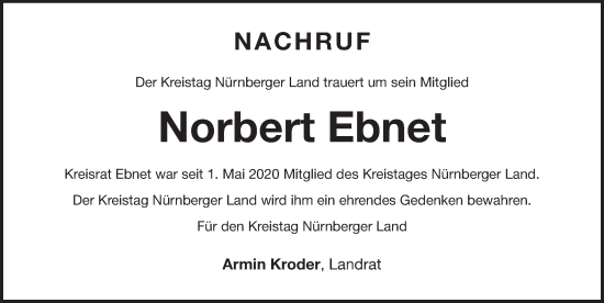 Traueranzeige von Norbert Ebnet von Der Bote