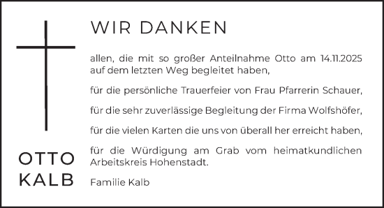Traueranzeige von Otto Kalb von Hersbrucker Zeitung Lokal