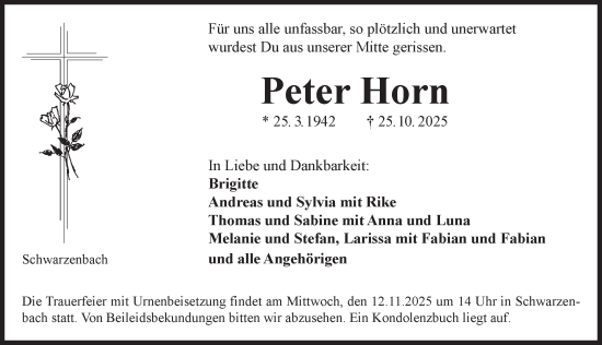 Traueranzeige von Peter Horn von Der Bote
