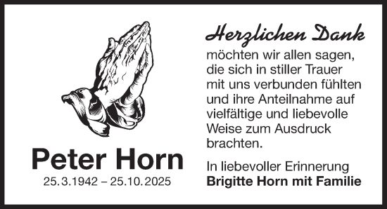 Traueranzeige von Peter Horn von Der Bote