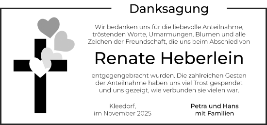 Traueranzeige von Renate Heberlein von Hersbrucker Zeitung Lokal