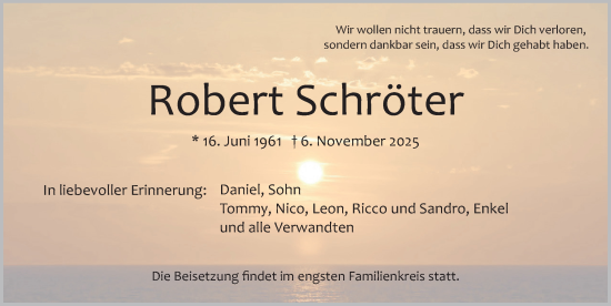 Traueranzeige von Robert Schröter von Der Bote