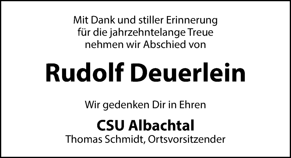  Traueranzeige für Rudolf Deuerlein vom 08.11.2025 aus Hersbrucker Zeitung Lokal