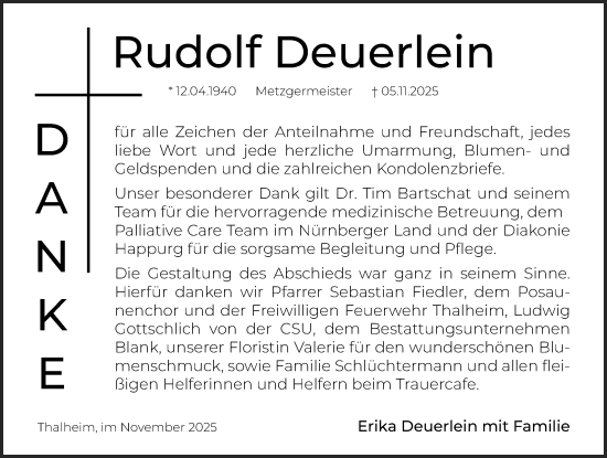 Traueranzeige von Rudolf Deuerlein von Hersbrucker Zeitung Lokal