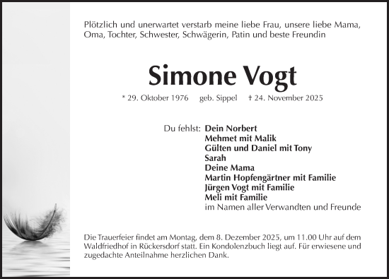 Traueranzeige von Simone Vogt von Pegnitz-Zeitung