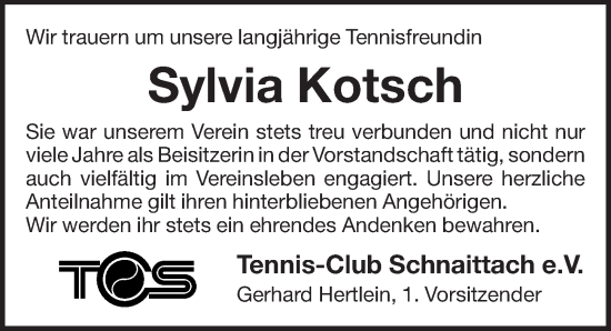 Traueranzeige von Sylvia Kotsch von Pegnitz-Zeitung