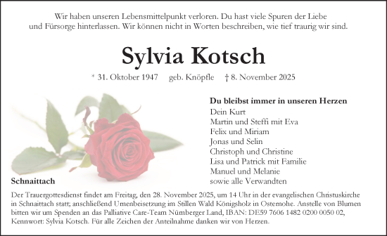 Traueranzeige von Sylvia Kotsch von Pegnitz-Zeitung