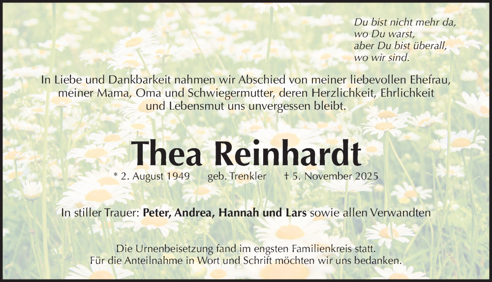  Traueranzeige für Thea Reinhardt vom 29.11.2025 aus Pegnitz-Zeitung