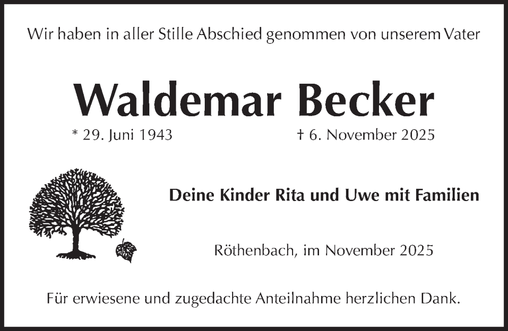 Traueranzeige für Waldemar Becker vom 22.11.2025 aus Pegnitz-Zeitung