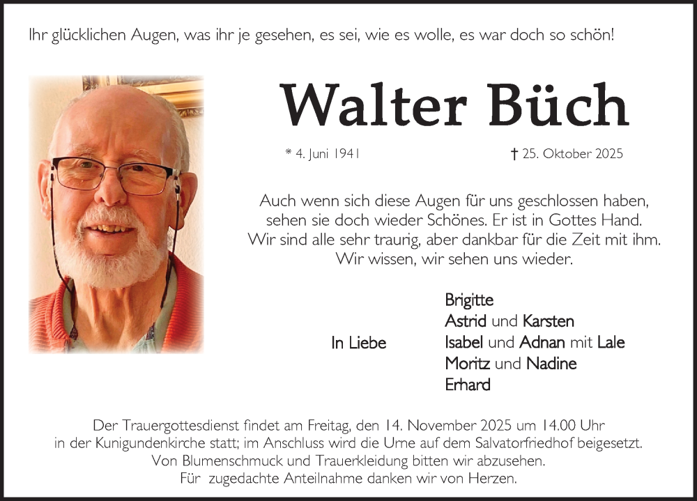  Traueranzeige für Walter Büch vom 08.11.2025 aus Pegnitz-Zeitung