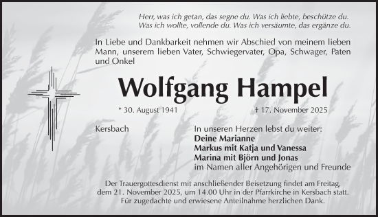Traueranzeige von Wolfgang Hampel von Pegnitz-Zeitung