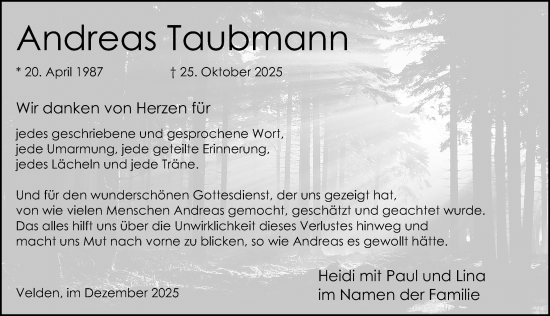 Traueranzeige von Andreas Taubmann von Hersbrucker Zeitung Lokal