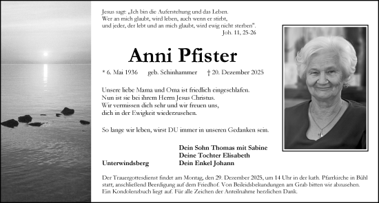 Traueranzeige von Anni Pfister von Pegnitz-Zeitung