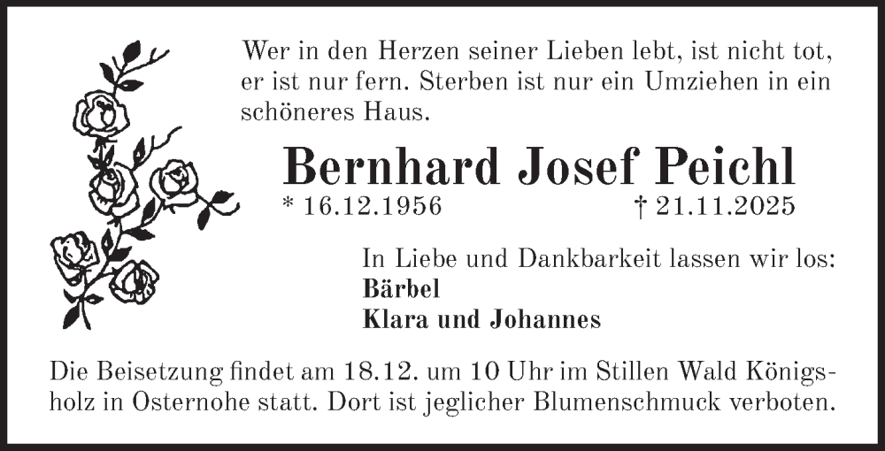  Traueranzeige für Bernhard Josef Peichl vom 13.12.2025 aus Pegnitz-Zeitung