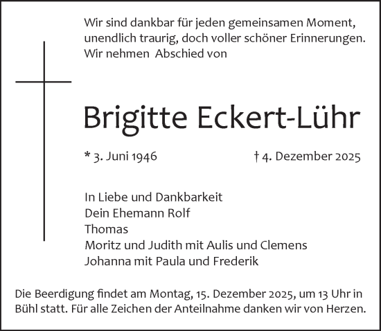 Traueranzeige von Brigitte Eckert-Lühr von Pegnitz-Zeitung
