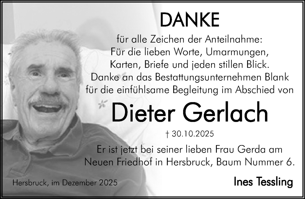  Traueranzeige für Dieter Gerlach vom 06.12.2025 aus Hersbrucker Zeitung Lokal