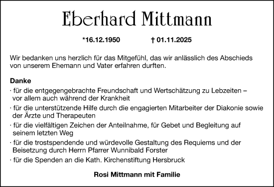Traueranzeige von Eberhard Mittmann von Hersbrucker Zeitung Lokal