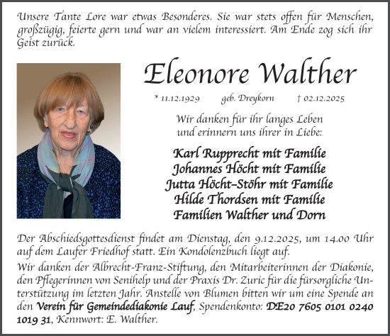 Traueranzeige von Eleonore Walther von Pegnitz-Zeitung