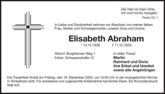 Traueranzeige von Elisabeth Abraham von Der Bote
