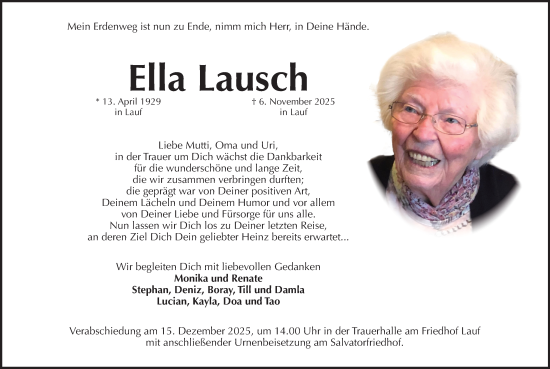 Traueranzeige von Ella Lausch von Pegnitz-Zeitung