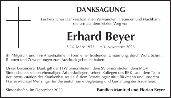 Traueranzeige von Erhard Beyer von Pegnitz-Zeitung