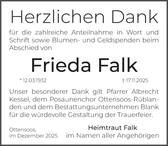 Traueranzeige von Frieda Falk von Pegnitz-Zeitung