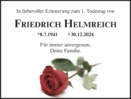 Traueranzeige von Friedrich Helmreich von Pegnitz-Zeitung