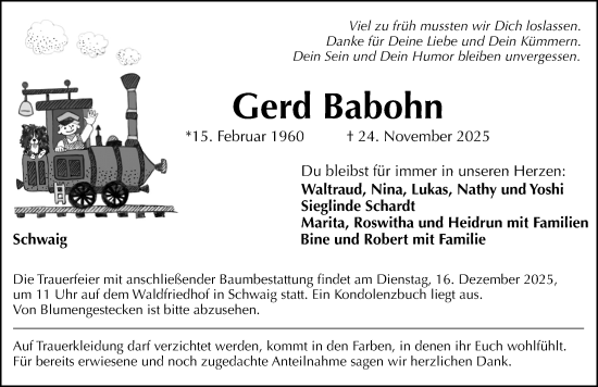 Traueranzeige von Gerd Babohn von Pegnitz-Zeitung