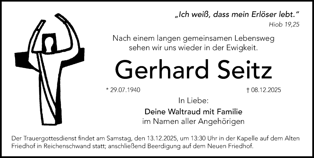  Traueranzeige für Gerhard Seitz vom 13.12.2025 aus Hersbrucker Zeitung Lokal