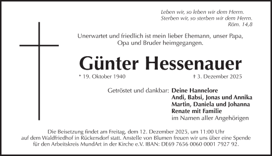 Traueranzeige von Günter Hessenauer von Pegnitz-Zeitung