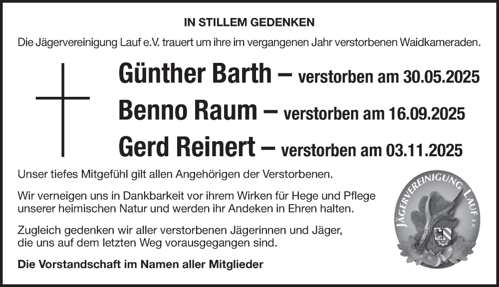  Traueranzeige für Günther Barth vom 13.12.2025 aus Pegnitz-Zeitung