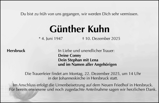 Traueranzeige von Günther Kuhn von Hersbrucker Zeitung Lokal