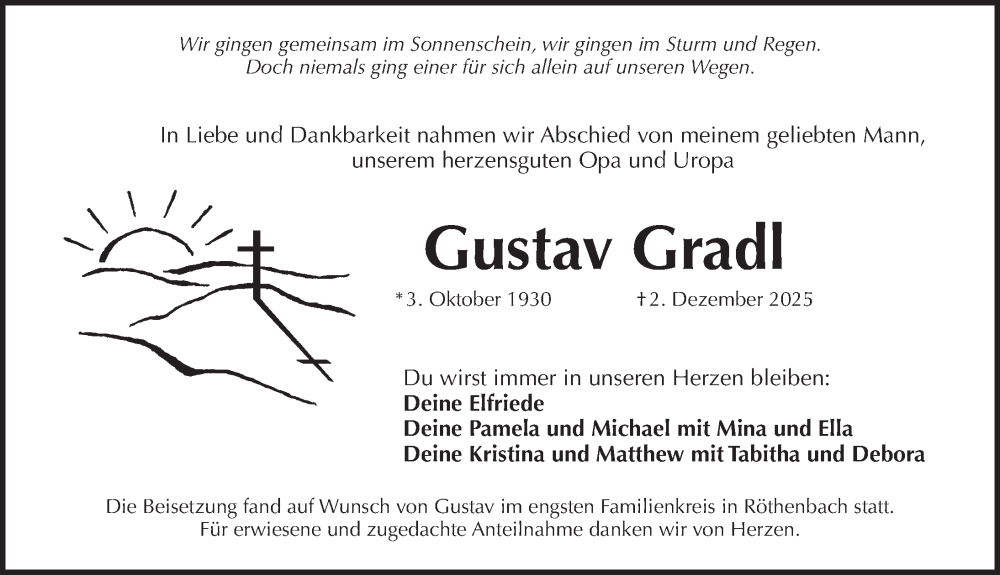  Traueranzeige für Gustav Gradl vom 27.12.2025 aus Pegnitz-Zeitung