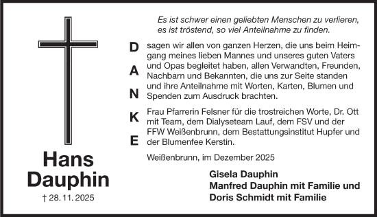 Traueranzeige von Hans Dauphin von Der Bote