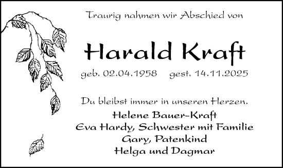 Traueranzeige von Harald Kraft von Hersbrucker Zeitung Lokal