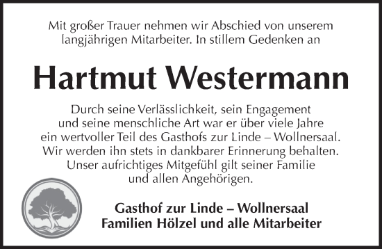 Traueranzeige von Hartmut Westermann von Pegnitz-Zeitung