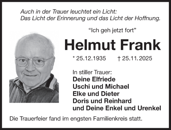 Traueranzeige von Helmut Frank von Der Bote