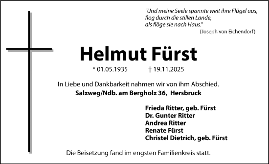 Traueranzeige von Helmut Fürst von Hersbrucker Zeitung Lokal