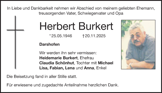 Traueranzeige von Herbert Burkert von Der Bote