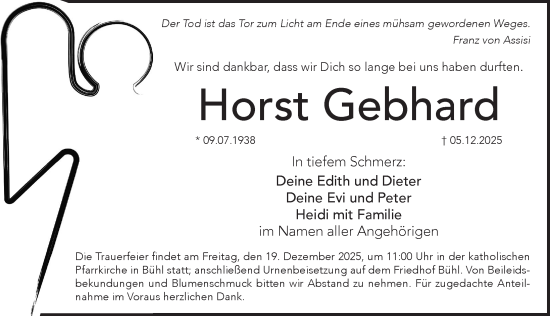 Traueranzeige von Horst Gebhard von Pegnitz-Zeitung
