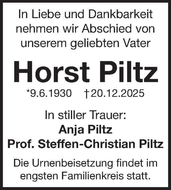 Traueranzeige von Horst Piltz von Pegnitz-Zeitung