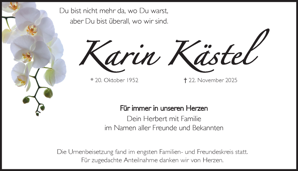  Traueranzeige für Karin Kästel vom 13.12.2025 aus Pegnitz-Zeitung